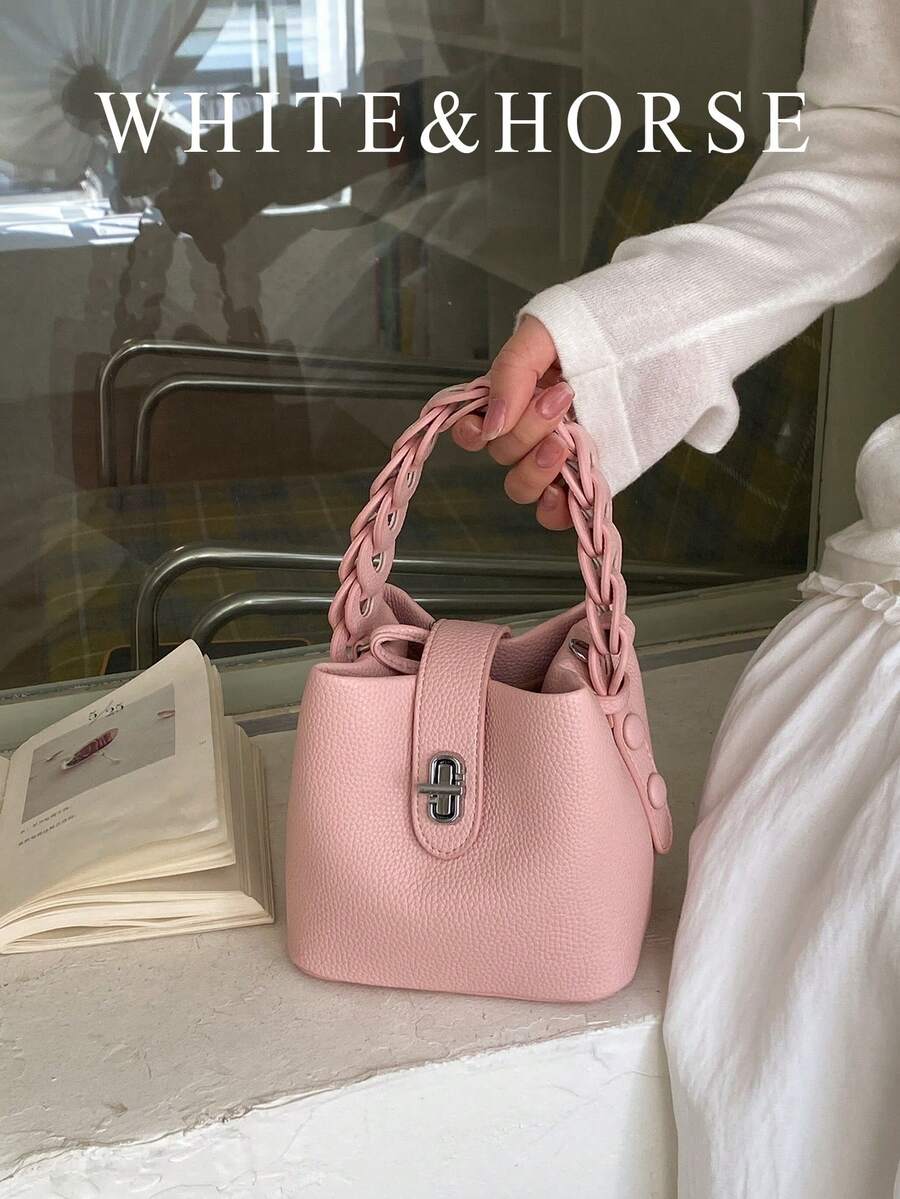 迷你口红包，女士新款春夏单肩水桶包，大容量通勤斜挎手提包 - 粉色 - 查看 1