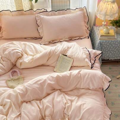 3pcs Soft & Skin-Friendly Floral Lace Duvet Cover Set (1 Duvet Cover + 2 Pillow Shams, No Filler), Suitable For Bedroom & Guest Room, Machine Washable, All Season
