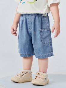 Quần trẻ em bằng vải denim mềm mại pha cotton-linen, thoáng khí, dáng rộng, thích hợp cho mùa hè 2026. - Denim màu xanh nhạt - Xem 2