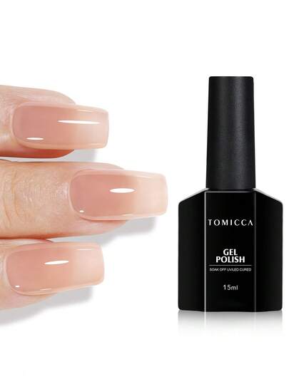  TOMICCA 15毫升/1瓶裸粉色凝胶指甲油，可卸UV/LED凝胶指甲油，适合初学者在家DIY，专业美甲沙龙或作为礼物赠送