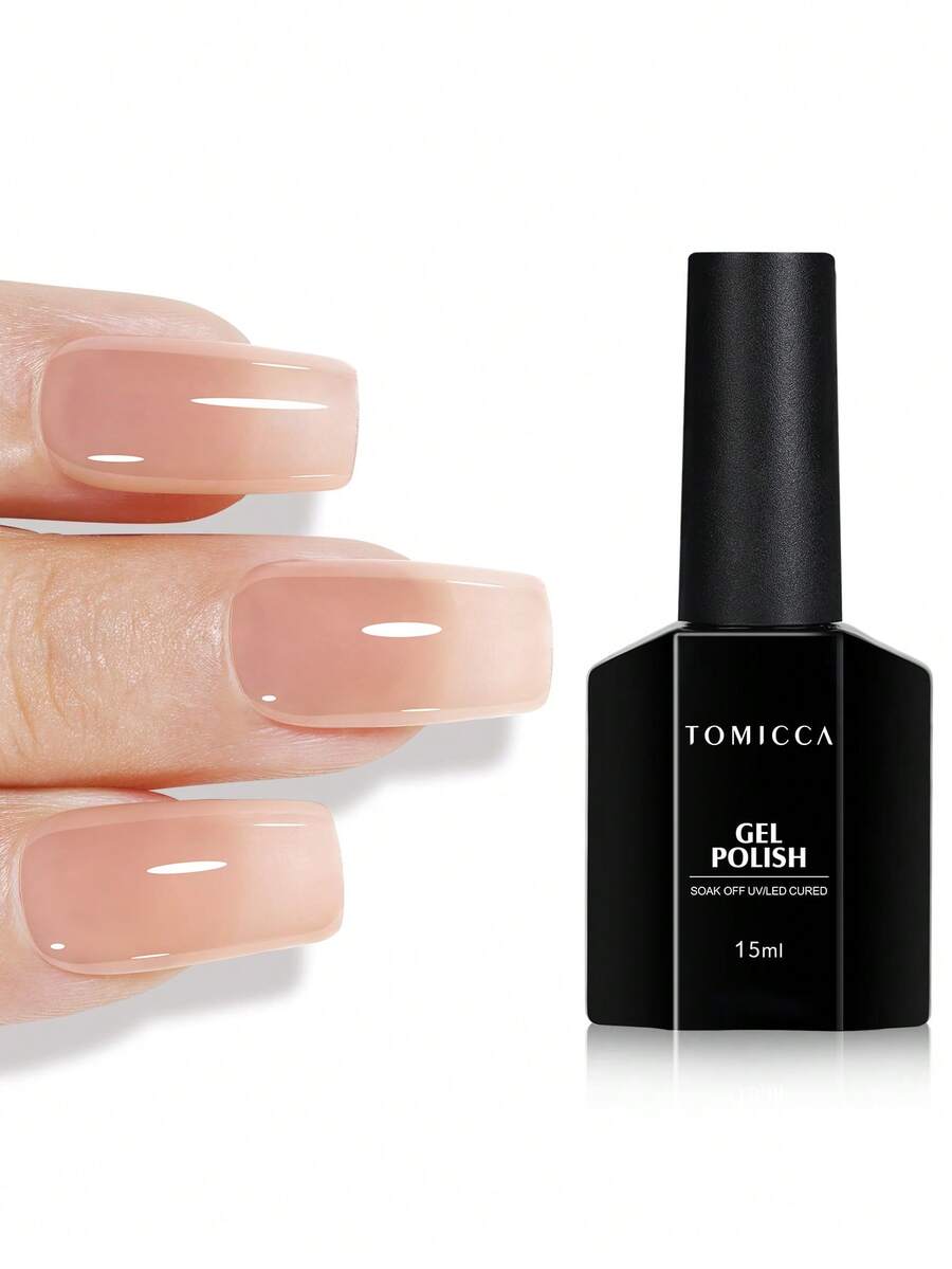 TOMICCA 15毫升/1瓶裸粉色凝胶指甲油，可卸UV/LED凝胶指甲油，适合初学者在家DIY，专业美甲沙龙或作为礼物赠送 - 裸粉色 - 查看 1