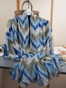 1件装女士巴厘岛雪纺时尚休闲轻薄围巾披肩，适合日常穿着、旅行、摄影等多种场合。 - 藍色 - 查看 7