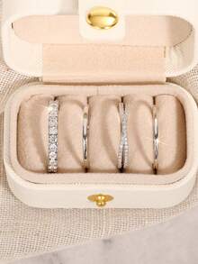 4pcs Set Elegant Cubic Zirconia Stone Rings With Gift Box, Suitable For Women, Applicable For Wedding, Engagement, Anniversary Party, Jewelry Valentine's Day Gift And More - 1# - View 4