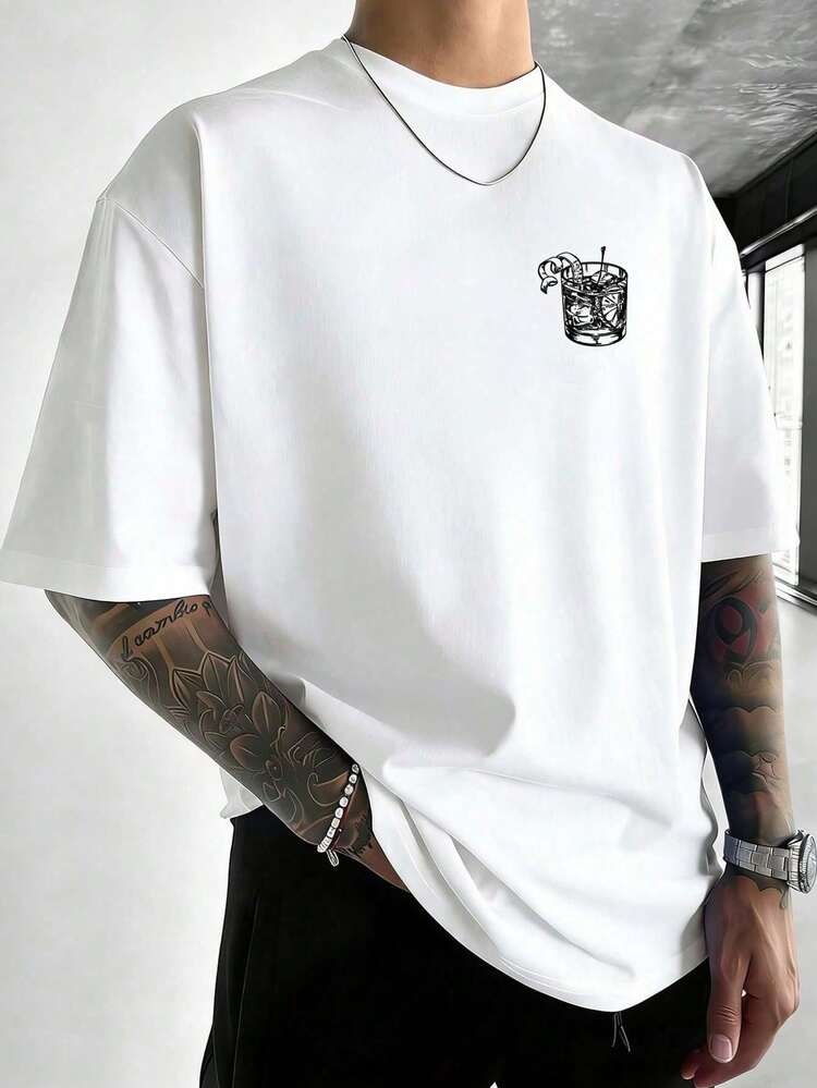 Men's Loose-Fitting T-Shirt In 100% Cotton, Short Sleeves, Crew Neck, English Slogan Print, Minimalist And Versatile, Summer Style, 1 Piece - 白色 - 查看 3