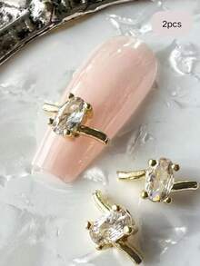 2 chiếc phụ kiện trang sức móng tay bằng hợp kim, hình trái tim đính đá Zirconia không đều, kiểu dáng tối giản. - Nhiều màu - Xem 2