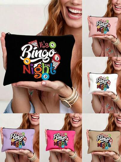 1Pc Travel Wash Bag, With "It's Bingo Night" , Cartoon Fun Multi Functional Canvas Bag, Charger Storage Bag,Travel Essential Makeup Bag: Girls' Travel Survival Bag, Men's And Women's Zipper Bag, Cosmetics, Makeup And Travel Essential Lightweight Reception Bag, Perfect Gift For Friends, Birthday And Travel Accessories,Holiday Gifts ,Mother's Day Gift ﻿ ﻿