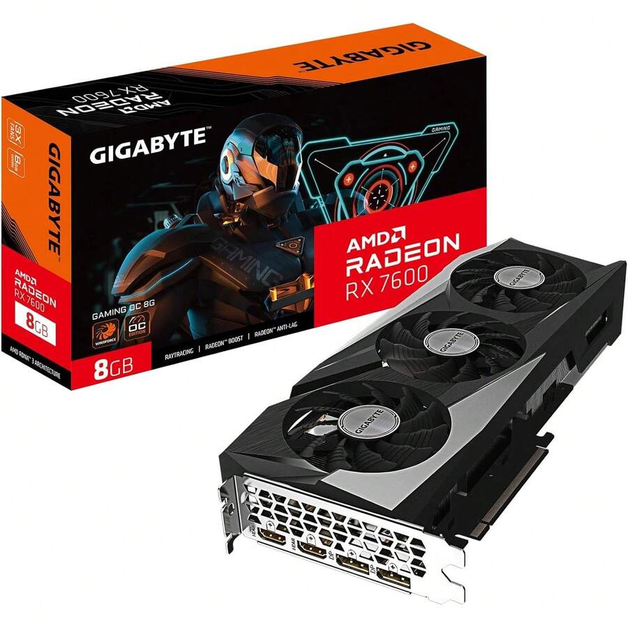 GIGABYTE GV-R76GAMING OC-8GD Radeon RX 7600 Gaming OC 8G Tarjeta gráfica, 3 Ventiladores WINDFORCE 8GB 128 bits GDDR6, Tarjeta de Video - Ver 1