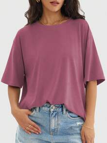 Speed mate Kaos Longgar Kasual Wanita, Kaos Olahraga Dasar Lengan Pendek Leher Bulat Musim Panas - Berwarna merah muda - View 5
