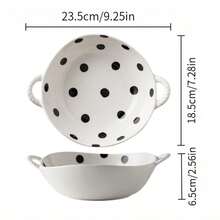 1pc Asymmetrical Hand-Pinched Polka Dot Ceramic Bowl, Large Capacity Double-Ear Bowl, Polka Dot Spoon, Breakfast Yogurt Bowl, Rice Bowl, Double-Ear Soup Basin, Single-Serve Ceramic Tableware, Suitable For Home, Restaurant, Dessert Shop, Office, Gift - Multicolor - View 13