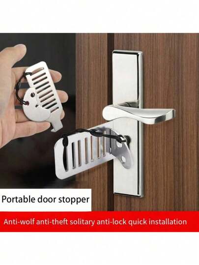 1/2/3/4pcs Portable Door Lock Safety Device, Adjustable Portable Door Lock For Home, Hotel, Apartment, College Safety, Extra Privacy And Security At Home, Hotel And Apartment, Silver