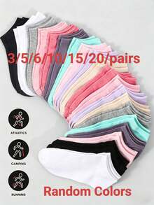 10/20 pares de calcetines cortos multicolor aleatorios para mujer, adecuados para todas las estaciones, casuales y de moda - Multicolor - Ver 9