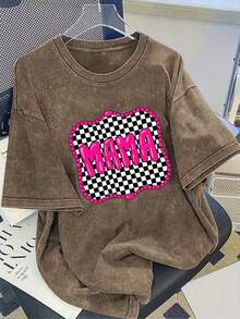 Men's Vintage Washed Distressed Pattern T-Shirt With Letter Print, Casual Retro Style, Suitable For All Seasons, 230 Grams, Ideal For Easter, Halloween, Thanksgiving, Etc - 深棕色 - 查看 12