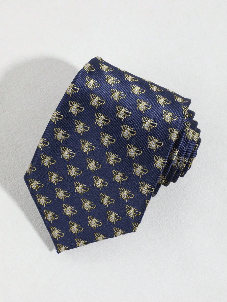 1 chiếc cà vạt nam màu xanh hải quân họa tiết ong dệt jacquard - Màu xanh hải quân - Xem 1