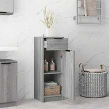 vidaXL Bathroom Cabinet, Mid-Height Cabinet, Bathroom Storage Cabinet, Bathroom Furniture, Storage Cabinet, Grey, 32x33.5x90cm, Wood-Based Material - Grey - View 3