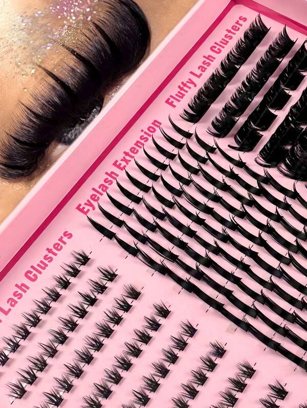 250pcs D-Curl Fluffy DIY False Eyelash Clusters, 3-In-1 D-Curl Lash Density, Super Dense & Lengthening Lash Clusters, Curled Individual Lashes, Thin & Long Lashes, Cartoon-Like Lengthening Effect, Suitable For Beginners, Travel Or Home Use, Fits All Makeup Styles, Large Capacity Lash Clusters, False Eyelashes, Essential For Holidays