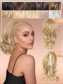 Synthetic Claw Clip Ponytail Hair Extensions Short Curly Natural Tail False Hair For Women Horse Tail Hairpiece - Multicolor - View 11