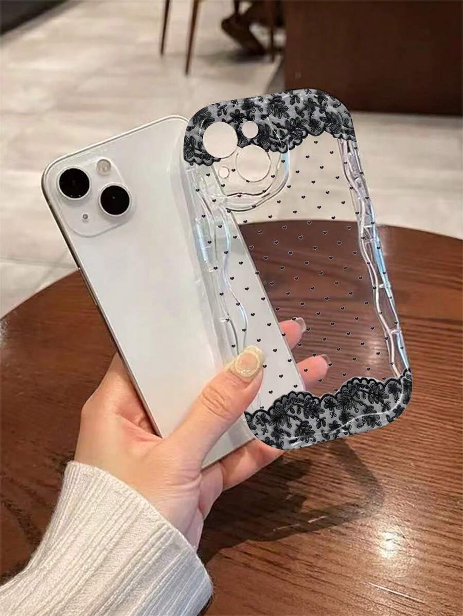 1 chiếc ốp lưng điện thoại chống sốc trong suốt màu kem, họa tiết chấm bi ren, chất liệu TPU, có thể dùng làm quà tặng ngày lễ, tương thích với Apple Xs/Xsmax/Xr/11 12 13 14 15 16pro/Promax/14 15 16plus/17, unisex - Nhiều màu - Xem 1