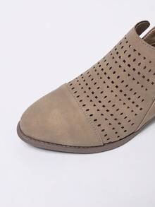 Khaki Hollow Asymmetrical Chunky Low Heel Round Toe Comfortable Versatile Elegant Casual Commute Fashion Spring Boots For Women, All Season - Khaki - View 4