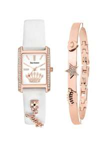 Ladies Watch Women Rose Gold Watch & Bracelet with Charms Crystal Bracelet Watches Set Quartz Wristwatches for Women Great Gifts - 黑色 - 查看 1