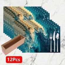1pc/4pcs/6pcs/8pcs Abstract Seawater Pattern Linen Placemats, Suitable For Dining Table, All Season Decor, Modern Washable Table Mats, Room Decor, Coasters, Kitchen Dining Mats, Indoor Outdoor Party Decoration, Home Decor, Ideal Gift - Multicolor - View 16