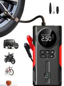 Arrancador de salto de compresor de aire, banco de energía - Carga rápida de teléfono, cargador de batería de automóvil, luz LED de emergencia, inflado rápido, detección de presión de neumáticos, reforzador de batería de automóvil portátil de 12V - Multicolor - Ver 2