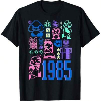 Ropa Hombre  Super Marios Bross 35th Anniversary 1985 Nintendos Pixel Art T-Shirt  Unisex, Retro, Personalized, Vacation, Men's, Party, Y2K