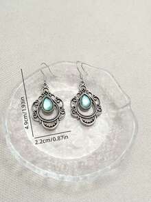 1 Đôi bông tai mặt dây chuyền hình giọt nước rỗng màu hồng kiểu Bohemian cổ điển, đính đá giả đá quý, thích hợp đeo hàng ngày, dự tiệc, du lịch. Quà tặng trang sức - Màu Hồng baby - Xem 2
