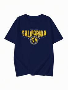 Áo thun ngắn tay in chữ CALIFORNIA phong cách retro Y2K dành cho nữ, dáng rộng, màu xanh navy, phong cách đường phố indie, kiểu dáng thoải mái và đa năng cho mùa hè, phong cách sinh viên. - Màu xanh hải quân - Xem 3