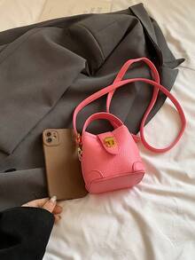New Arrival Cute Mini Handbag, Gold Twist Lock Small Bucket Bag, Cosmetic Pouch, Small Crossbody Bag, Accessory Bag, Hanging Decor Bag, Evening Bag, Coin Purse - Hot Pink - View 12