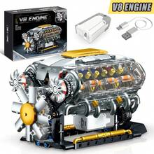 Bloques de Construcción de Motor V8 Técnico, Mecánico y Eléctrico, Simulación de Motor de Coche, Ladrillos MOC, Juguetes Educativos de Ciencia, Regalo para Niños y Adultos - Motor V8 con caja de cambios - Ver 8