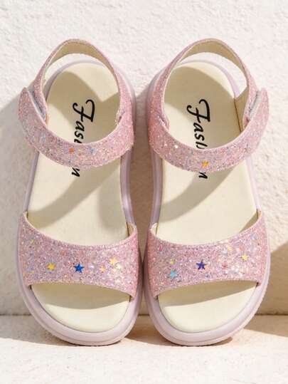 Dép xăng đan quai điều chỉnh được cho bé gái 3-12 tuổi, họa tiết hoa hồng lấp lấp, đế dày họa tiết ngôi sao nhiều màu sắc, khóa dán, giày hè ngọt ngào mộng mơ cho trẻ em.