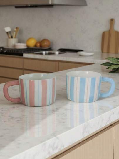 1 chiếc cốc sứ kẻ sọc dễ thương, sáng tạo, cá nhân hóa, dung tích 280ml, thích hợp cho văn phòng, uống cà phê espresso latte có tay cầm, cốc nước gia đình phong cách retro, cốc đôi lãng mạn, cốc ăn sáng, cốc súc miệng đôi, cốc nước lễ tân khách sạn, cốc tiệc tốt nghiệp, quà tặng.