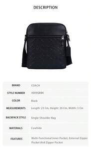 Coach Printed Men's Single Shoulder Crossbody Bag 4009QBBK - Black 4009QBBK - View 6