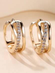 1 Pair Shiny Layered Hoop Earrings, Romantic Vibe, Versatile For Commute, Refined Accessory For Women, Great Gift For Girlfriend Or Best Friend - W17491 - View 1