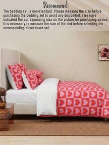 2/3pcs Red Plaid Heart Pattern Duvet Cover Set (1 Duvet Cover, 2 Pillow Shams, No Filler), Made Of Soft & Comfortable Microfiber Fabric, Suitable For Daily Use, Classic Modern Style, Applicable For Master Bedroom And Guest Room, All-Season, Couple Bedding Design, Spring/Summer Bedding, Bedroom Decor - Multicolor - View 5