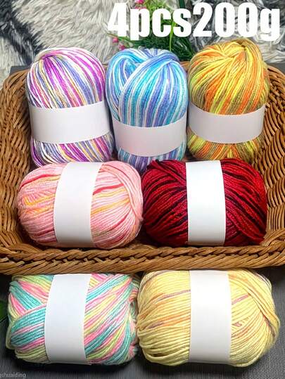 4pcs/200g Premium Blended Yarn: Soft & High Quality, Suitable For Knitting & Crocheting Sweaters, Blankets, Scarves, Cardigans, Hats, Multi-Color Options, Ideal For Handicrafts