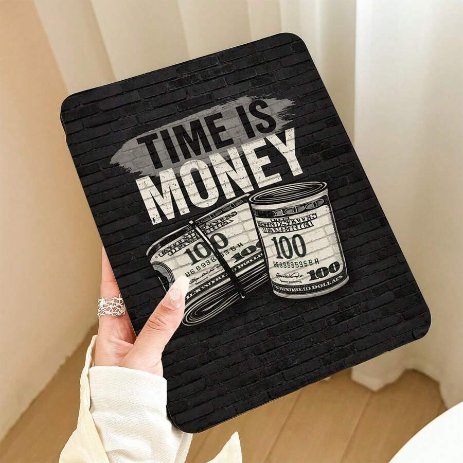 1pc Dollar Bill Pattern PU Leather Rotating Stand Case With Pen Slot, 360 Degree Swivel, Auto Sleep/Wake Function, Compatible With Samsung/Apple ///Honor/ Matepad// - Multicolor - View 1