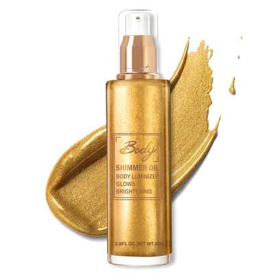 QIUFSSE High Gloss Oil, Highlighter Makeup Smooth Glitter Glow Liquid Foundation For Face & Body,Long Lasting Moisturizing Body Glow Oil For Women (02#Rose Gold,03#Bronze Gold)