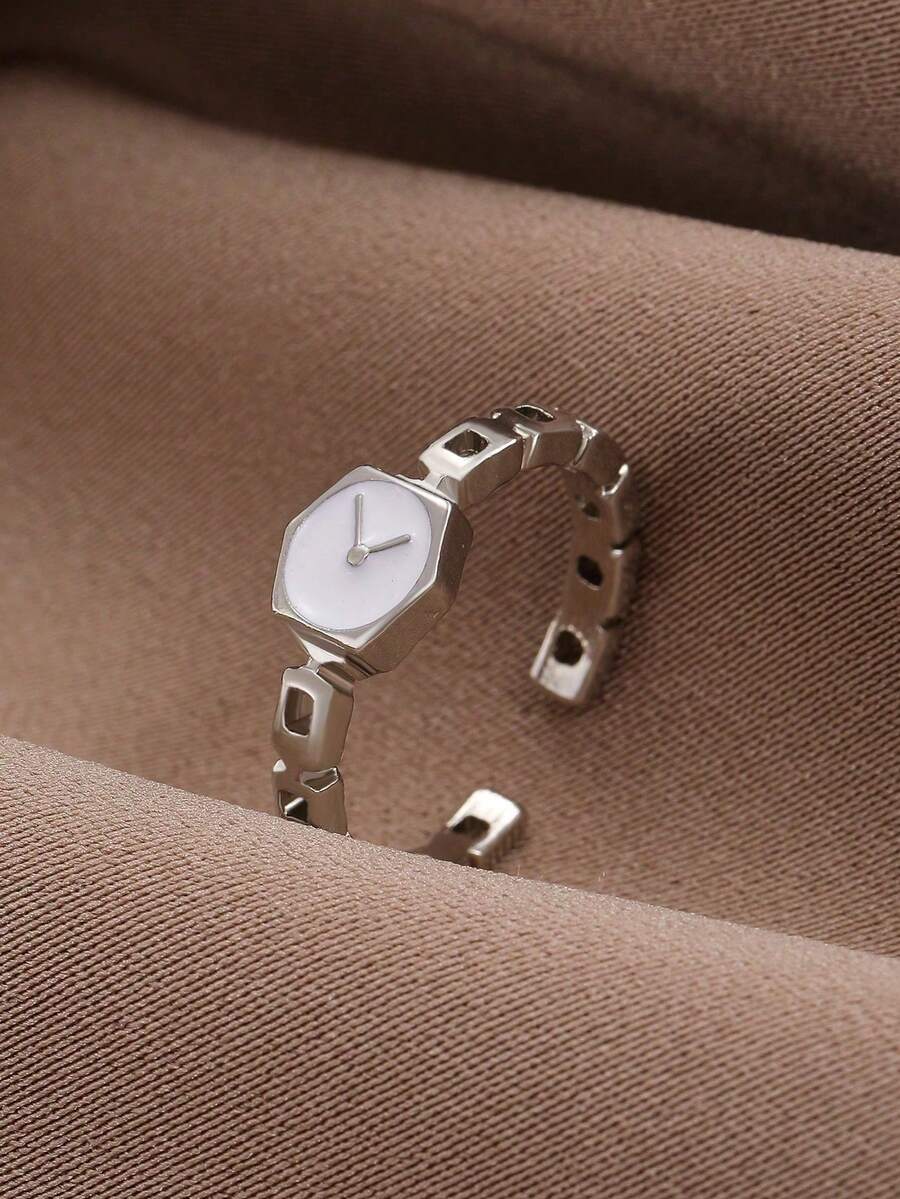 1pc Fashionable Unique Design Women's Decorative Ring Watch, Non-Functional Time Display