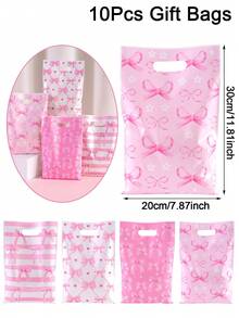 10/20/50pcs Pink Bow Mixed Color Gift Bags, Happy Birthday Plastic Gift Packaging Bags, Fairy Tale Theme Birthday Decor, Wedding, Bridal Shower, Holiday Gifts, Spring Party Gift Wrapping Supplies - Multicolor - View 16