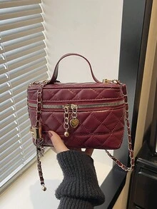 Mini Rhombus Chain Crossbody Bag, Versatile Handbag With Heart Charm, Available In Black, White, Pink, Red - Black - View 11