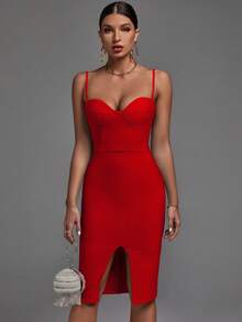 Women's Elegant Red Bandage Slip Dress - Red - View 6