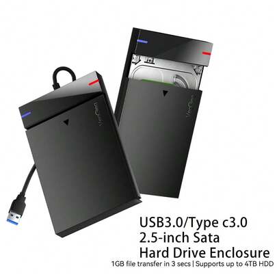 VegGieg USB3.0/Type-C 3.0 2.5英寸SATA硬盘/固态硬盘盒，即插即用型外置硬盘盒，适用于台式机和笔记本电脑