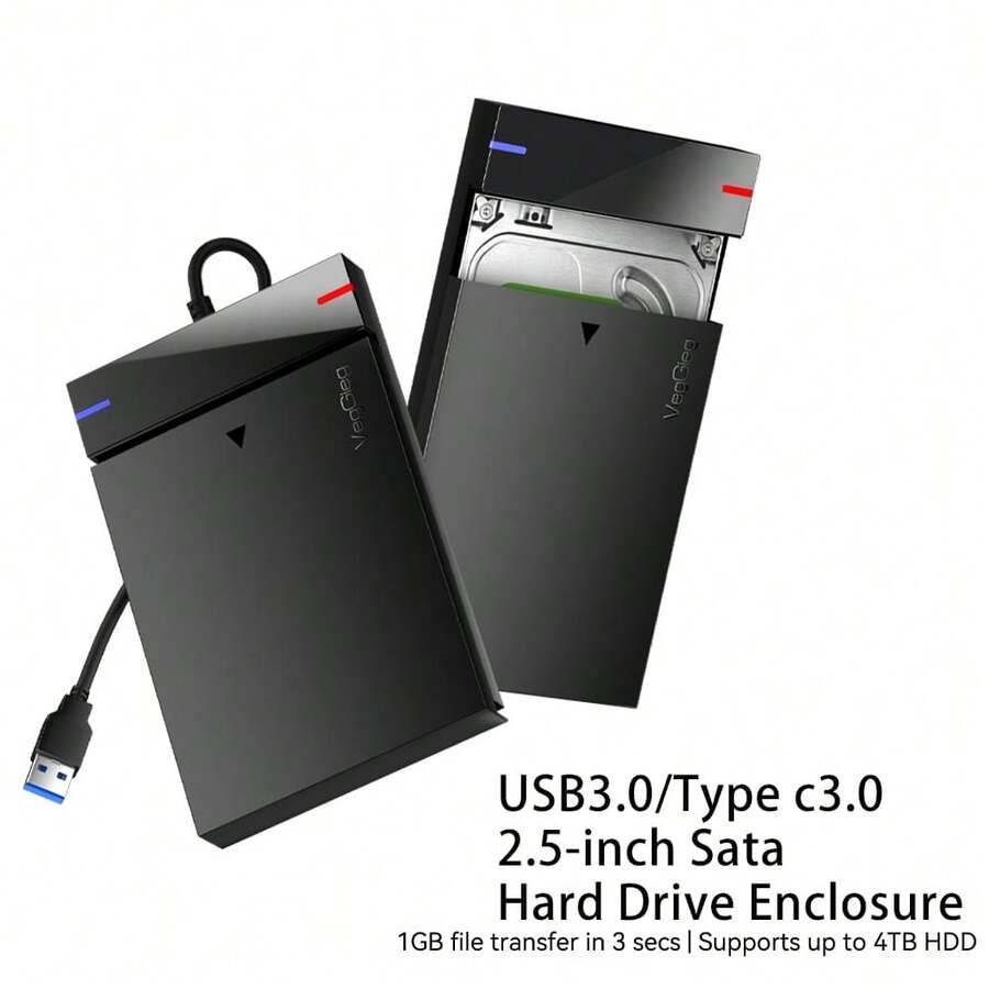 VegGieg USB3.0/Type-C 3.0 2.5英寸SATA硬盘/固态硬盘盒，即插即用型外置硬盘盒，适用于台式机和笔记本电脑 - 彩色 - 查看 1