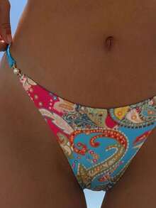 2026 New Paisley Print Backless Tie Strap Swimwear, Beach Vacation & Pool Party Bikini 2-Piece Set For Women Summer - Multicolor - View 5