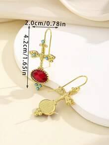 1 par de pendientes de libélula de resina roja personalizada con estilo europeo y americano, pendientes versátiles y lindos adecuados para mujeres - Dorado - Ver 5