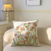 1pc European And American Ins Pastoral Fresh Embroidered Floral Decorative Pillow Cover, Suitable For Sofa, No Pillow Insert Included - Pink - View 6