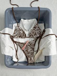 Bikinx Ensemble de bikini asymétrique à rayures avec lacets pour femmes, mode vacances d'été à la plage - Marron - Voir 8