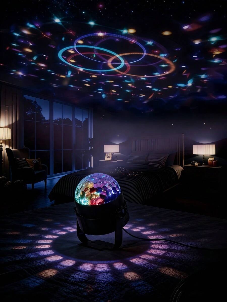 1个LED迪斯科魔球灯 - 家用KTV派对灯，360°全彩氛围灯，适用于家庭聚会、酒吧、KTV、婚礼和商业活动，USB供电RGB舞台灯，无遥控器