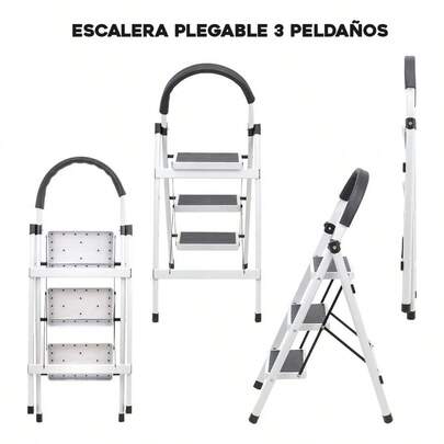 Escalera de Acero Tijera Tubular 3 Peldaños Plegable y Portátil